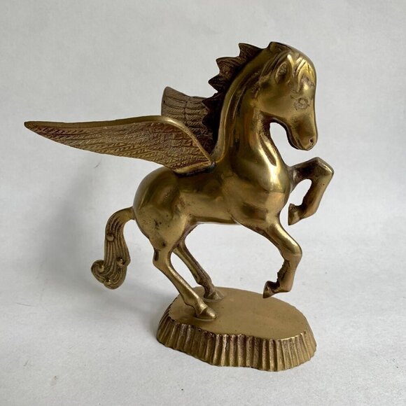 Vintage Brass Pegasus Horse On Stand 7" - Picture 1 of 6